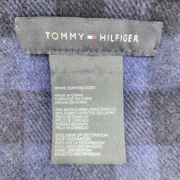 Tommy Hilfiger Unisex Shire Buffalo Check Wool Blend Navy And Black Long Scarf - Picture 4 of 7